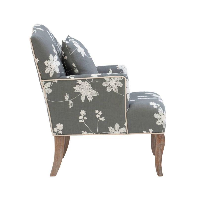 Traditional Floral Upholstered Embroidered Linen French Accent Armchair - Gray - Linon