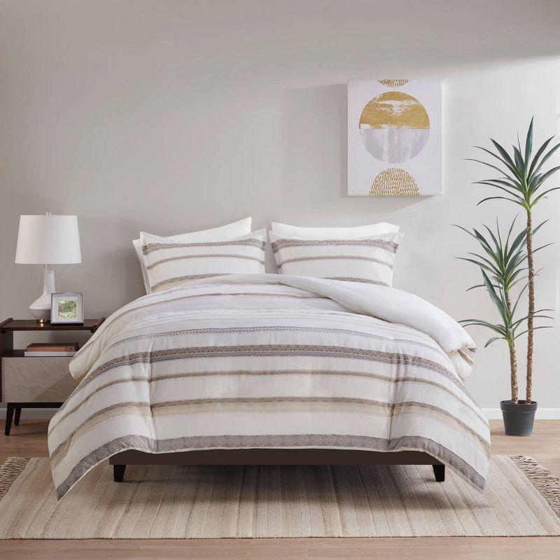 Langley 3 Piece Clipped Jacquard Duvet Cover Set