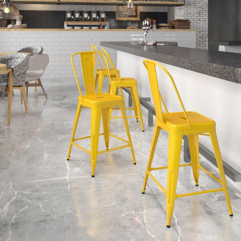 Yellow Metal Slat Back Dining Chair with 24" Seat Height