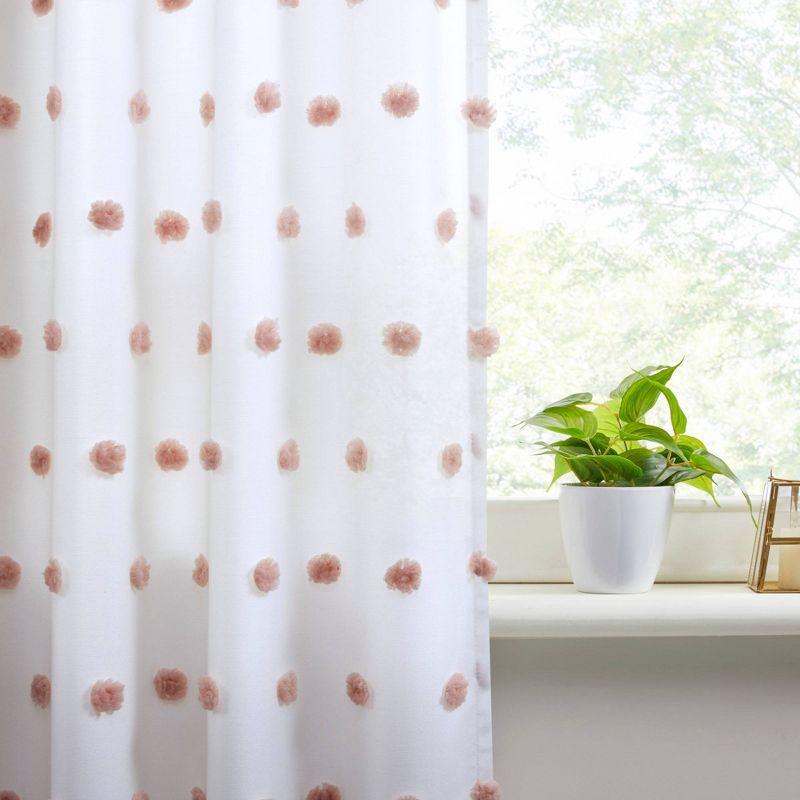 Ashley Pom Pom Embellished Sheer Window Curtain Panel Blush