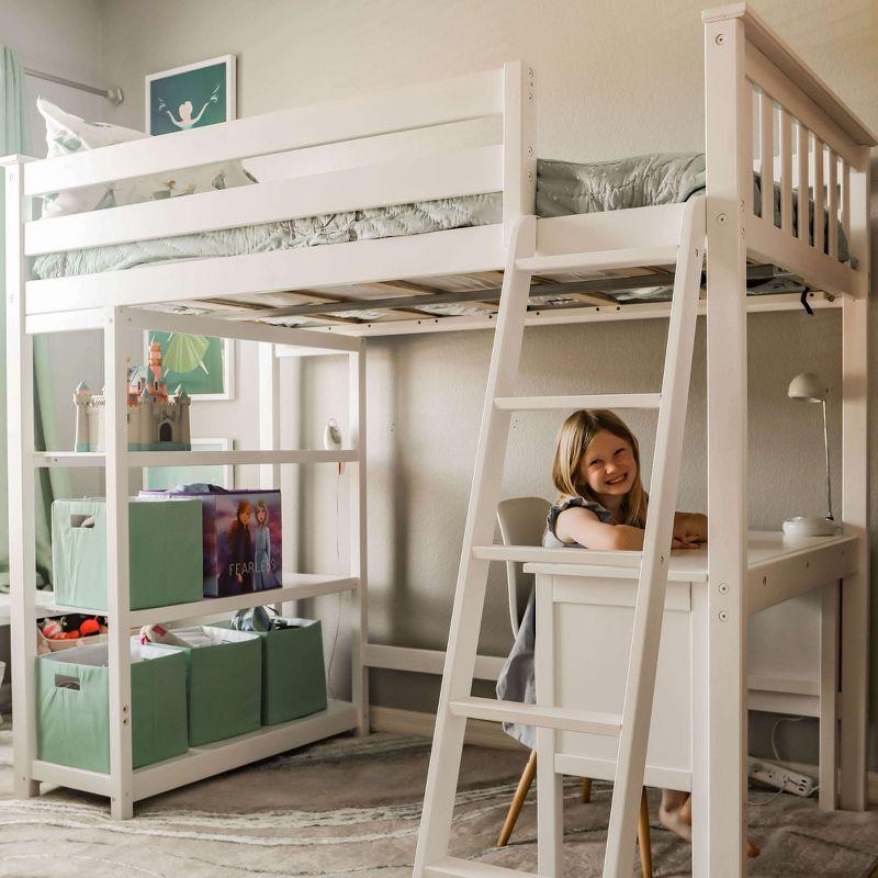 Max & Lily Loft Bed, Solid Wood Twin High Loft Bed with Bookcase and Desk for Kids, White
