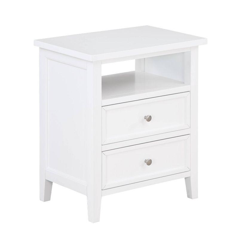 Comfort Pointe Walker Nightstand White: Poplar Wood, Nickel Knobs, Metal Ball Bearing Glides