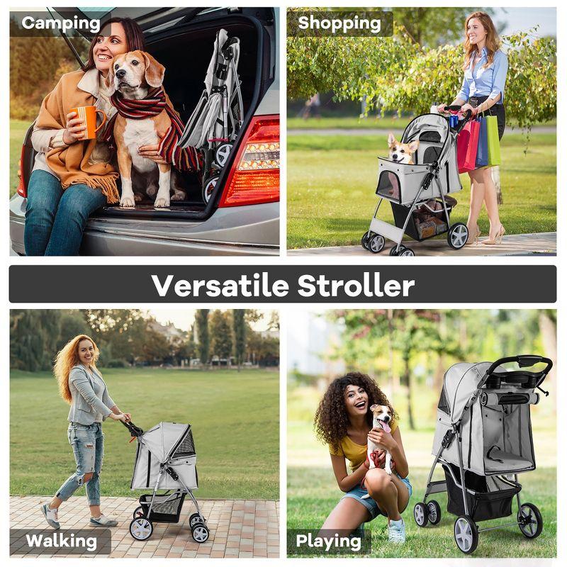 Tangkula Folding Pet Stroller 4-Wheel Pet Travel Carrier w/Storage Basket Gray