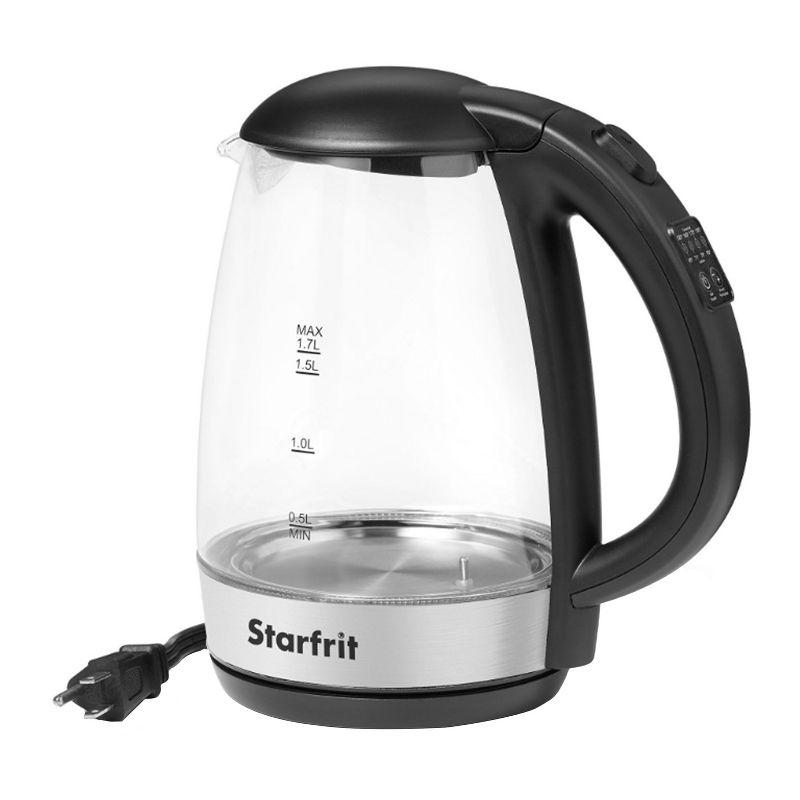 Starfrit 1.7-Liter Black Glass Electric Kettle with Temperature Control