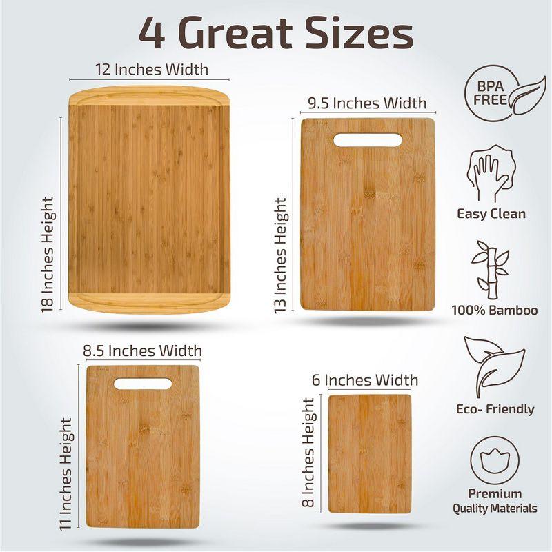 Bamboo Wood 4-Piece Cutting Board Set with Juice Groove