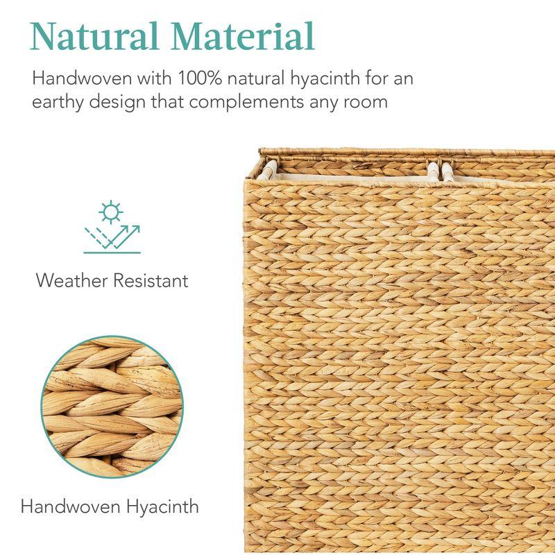 Best Choice Products Large Natural Water Hyacinth Double Laundry Hamper Basket w/ 2 Liner Bags, Handles