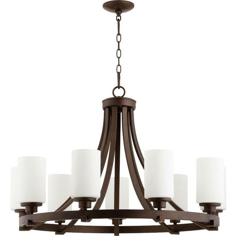 Lancaster 9-Light Oiled Bronze Chandelier with Satin Opal Shades