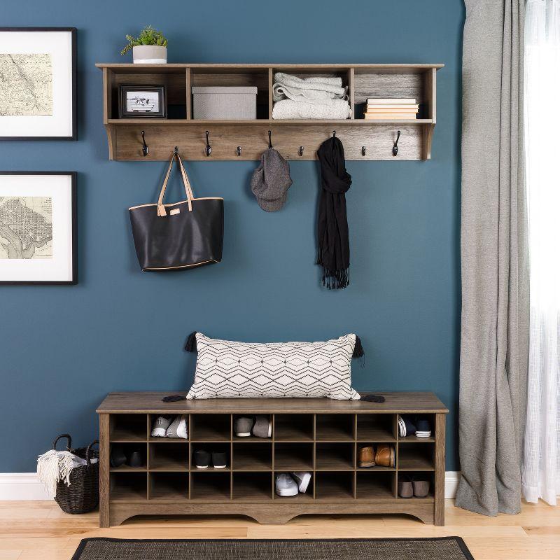 Drifted Gray Laminated Entryway Shoe Storage Cubby Bench
