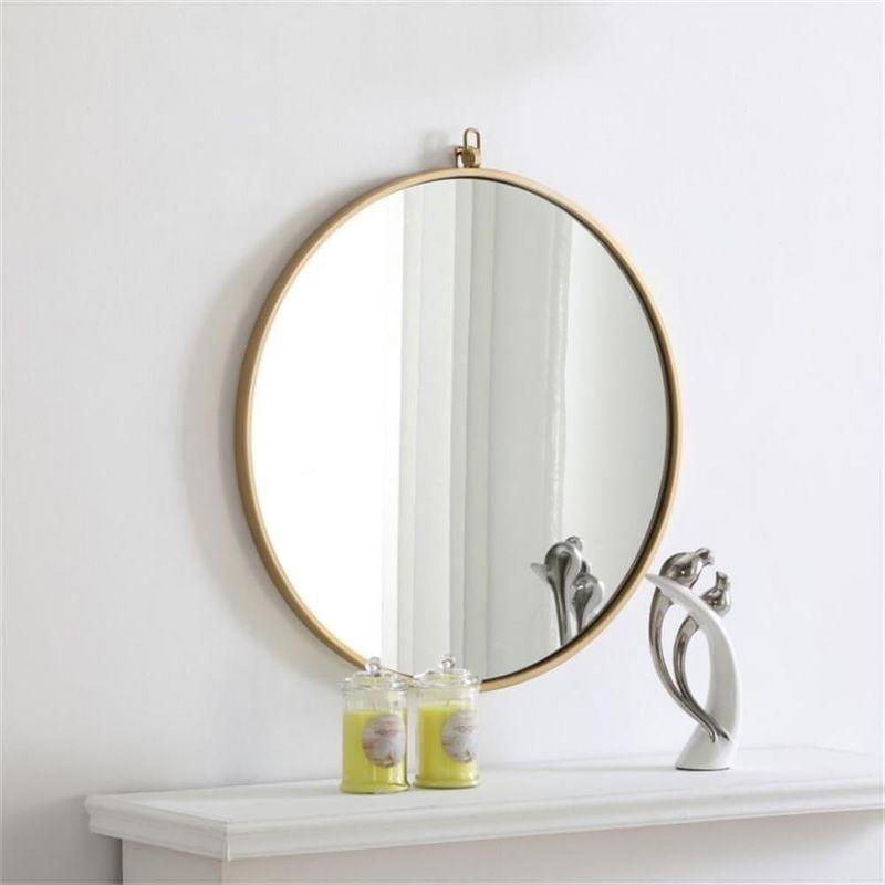 Elegant Lighting Metal frame Round Mirror with decorative hook 24 inch Brass finish