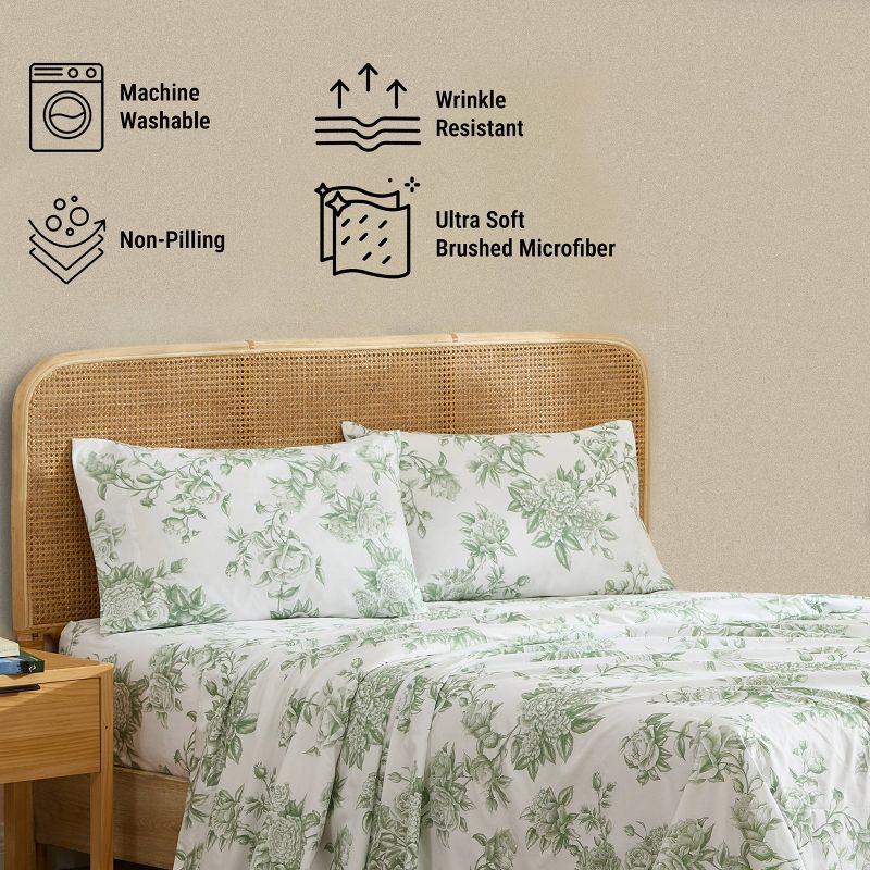 HLC.ME HLC.ME Rose Toile Floral Bed Sheets - Wrinkle Resistant & Ultra Soft - Fits Mattresses up to 15 Inches Deep (Sage Green)