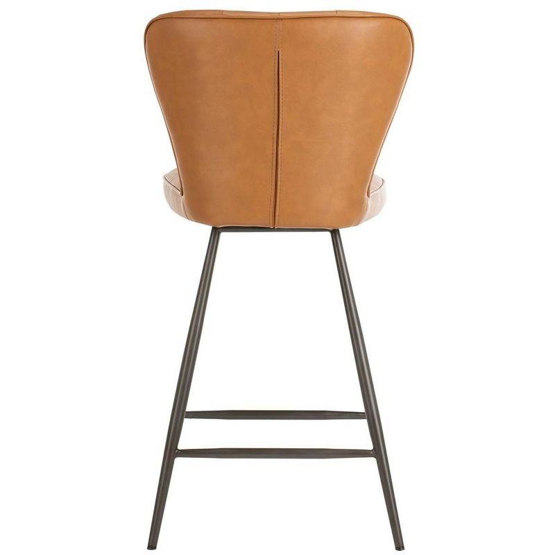 Ashby 26"H Mid-Century Modern Leather Tufted Swivel Counter Stool (Set of 2) - FOX1702 - Camel - Safavieh Couture