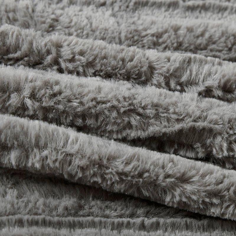 Gray Polar Brushed Faux Fur Comforter Mini Set Full/Queen 3pc: Madison Park, Hypoallergenic, Geometric Pattern, 3-Piece Set