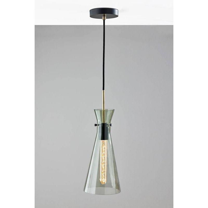 Adesso Walker Pendant Antique Brass: ETL Listed, Glass Shade, Metal Body, 40W, 6ft Cord