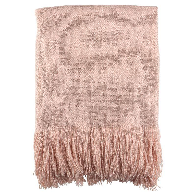 Blush Dusty Pink Cotton Woven Reversible Throw with Fringe