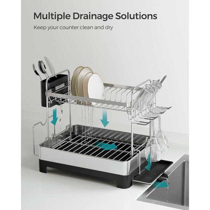 SONGMICS 2 Tier Dish Drying Rack, Stainless Steel Dish Drainer for Kitchen Counter