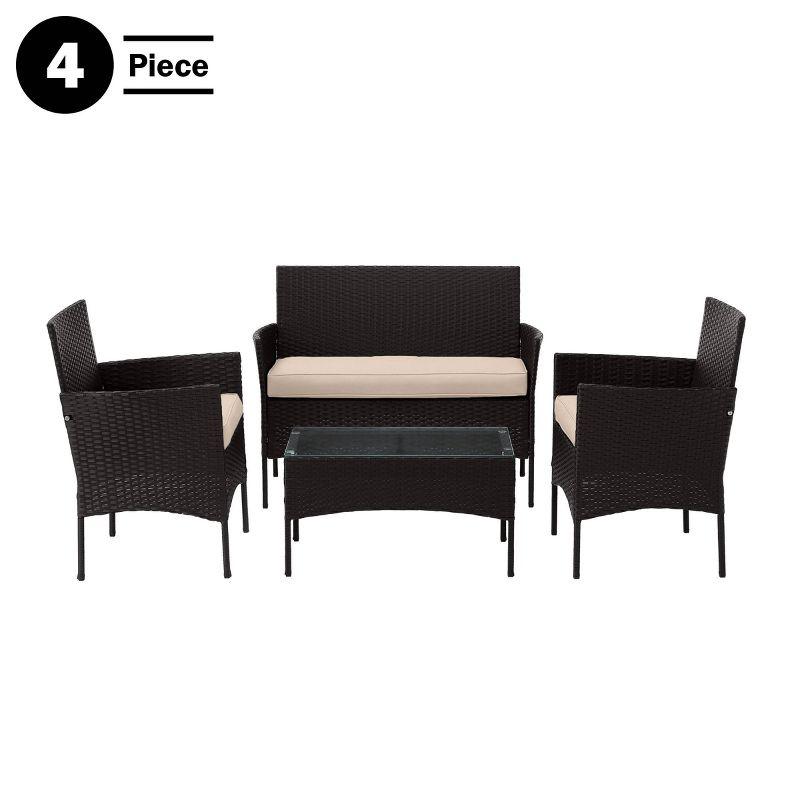Pure Garden 4pc Outdoor Patio Rattan Furniture Set Black