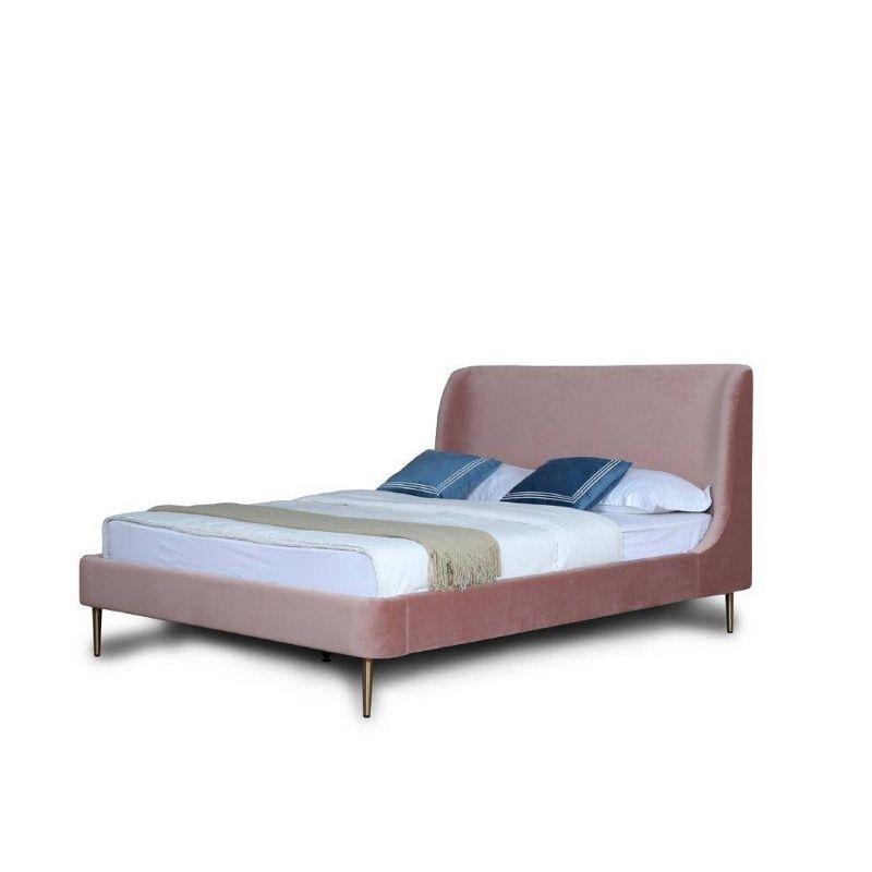 Blush Velvet Upholstered Queen Bed with Gold Legs