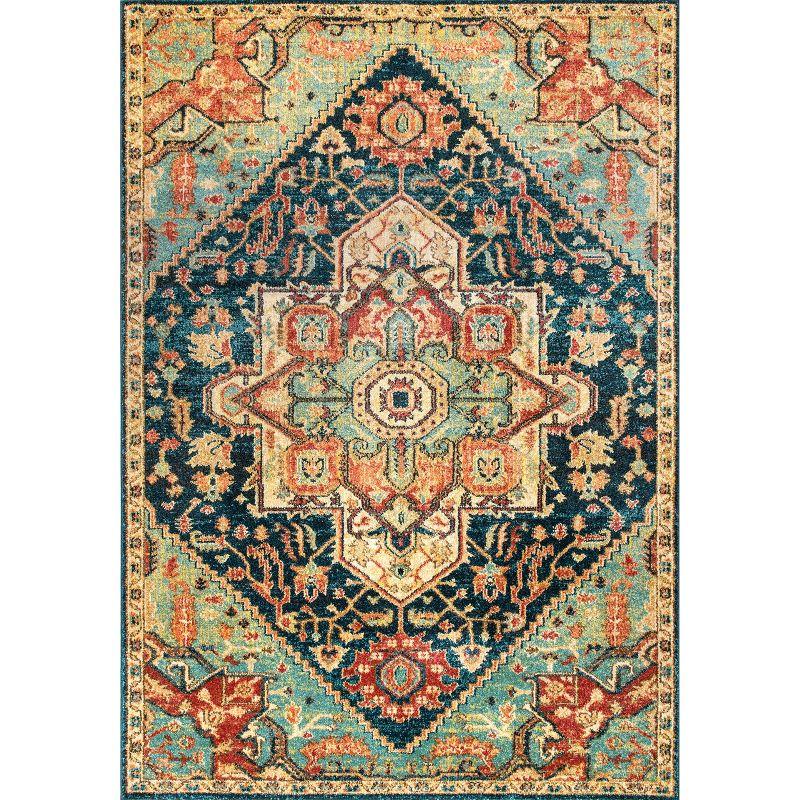 Green Medallion Synthetic Easy Care Area Rug