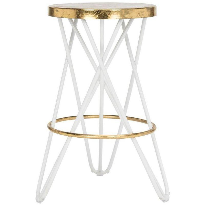 White and Gold Leaf Mid-Century Modern Counter Stool