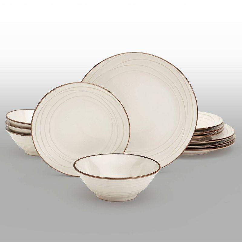 12-Piece White Ceramic Dinnerware Set with Golden Rim