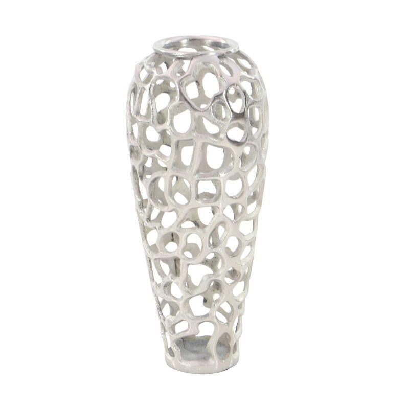 19" x 8" Eclectic Organic Hole-designed Aluminum Vase Silver - Olivia & May: Contemporary Tall Decorative Amphora