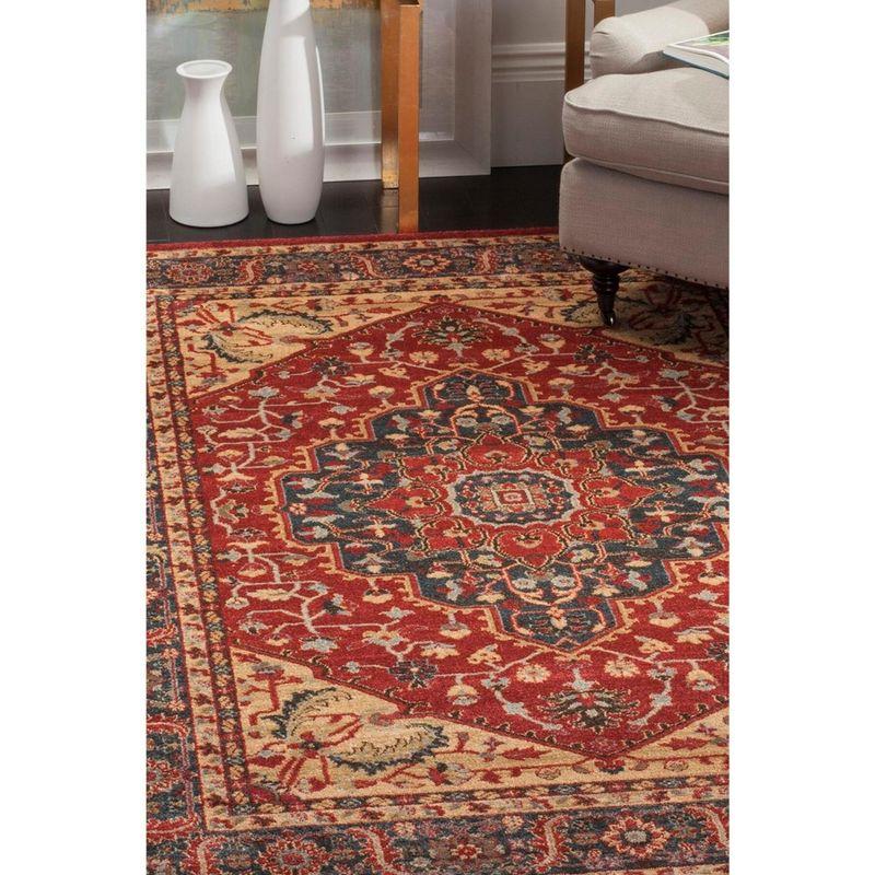 Red and Navy Traditional Synthetic Runner Rug