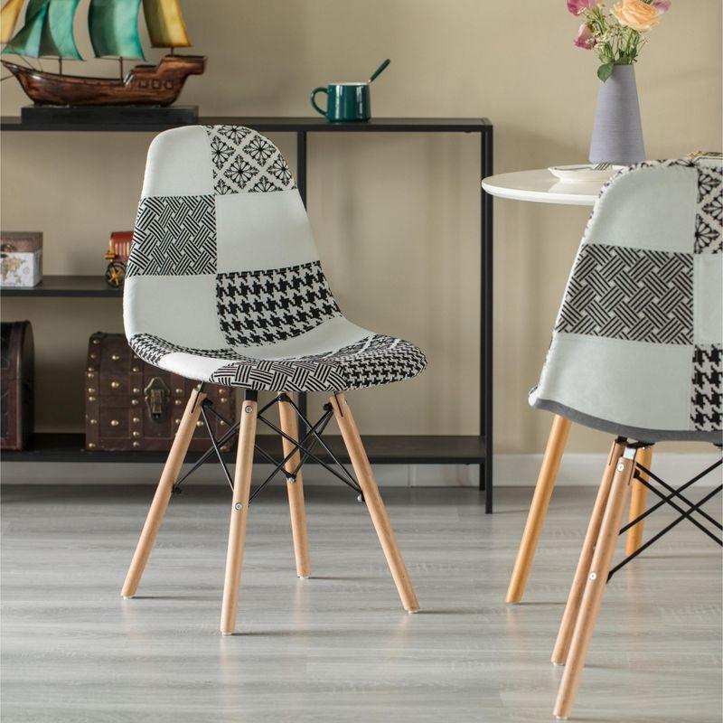 Fabulaxe Modern Fabric Patchwork Chair with Wooden Legs for Kitchen, Dining Room, Entryway, Living Room with Black & White Patterns