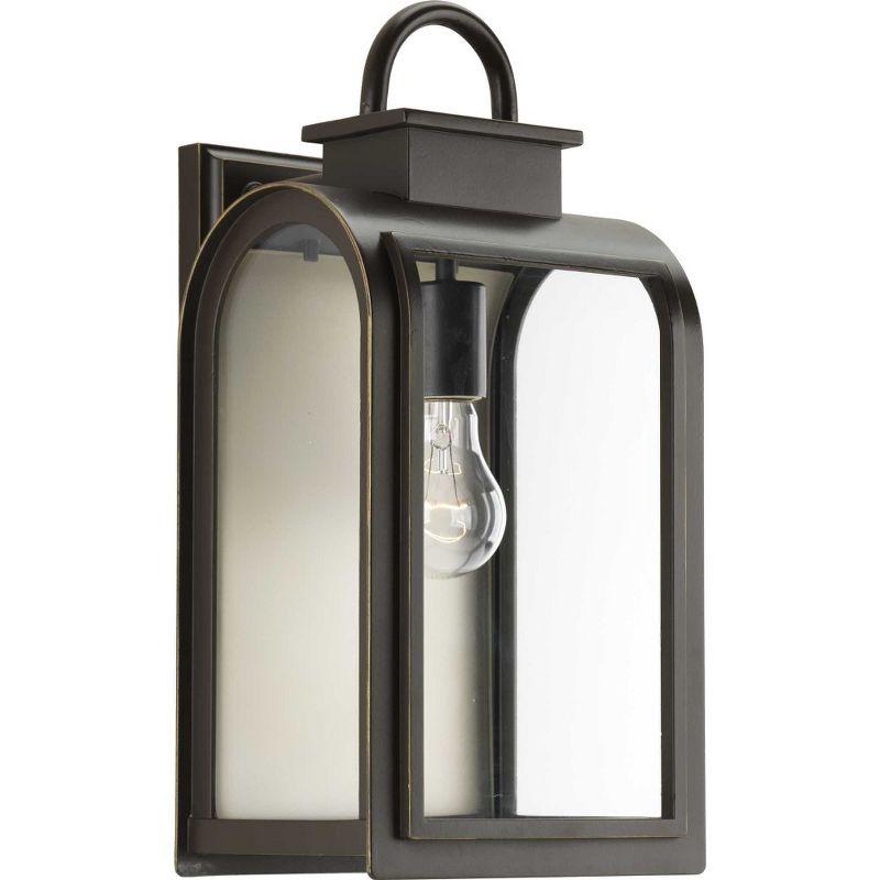 Progress Lighting Refuge 1-Light Medium Wall Lantern, Oil Rubbed Bronze, Clear Glass, Umber Reflector Panel