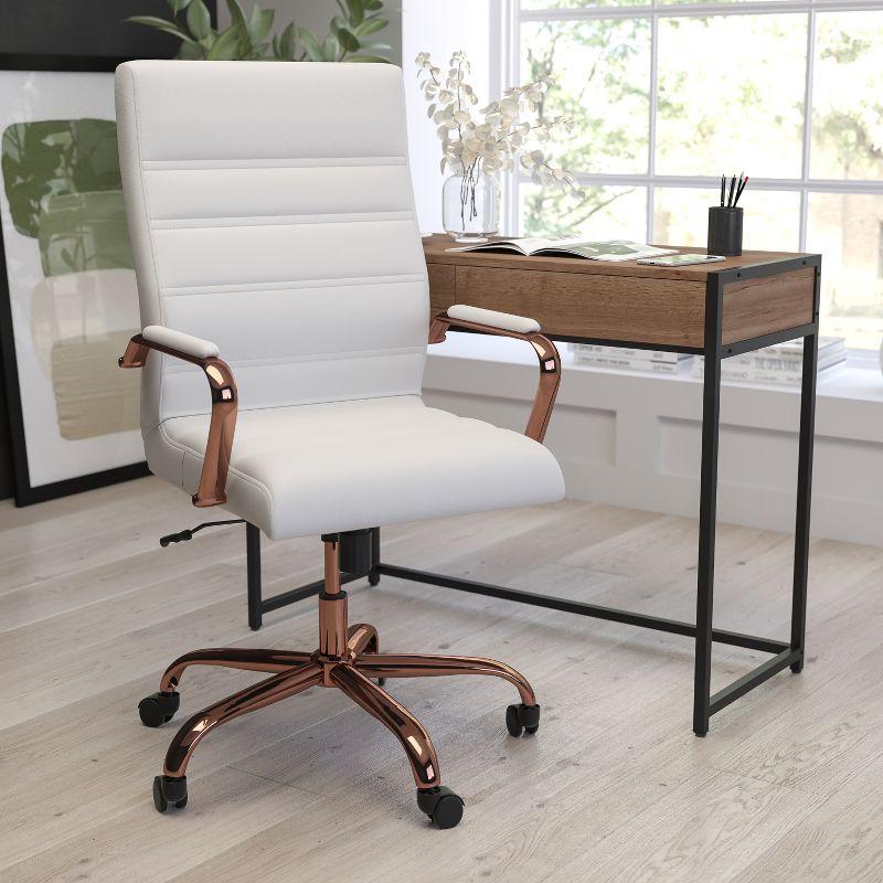 Milano White Faux Leather High-Back Office Chair with Rose Gold Accents