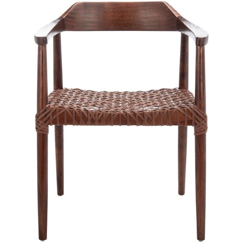 Munro Leather Woven Accent Chair - ACH1005 - Walnut/Cognac - Safavieh