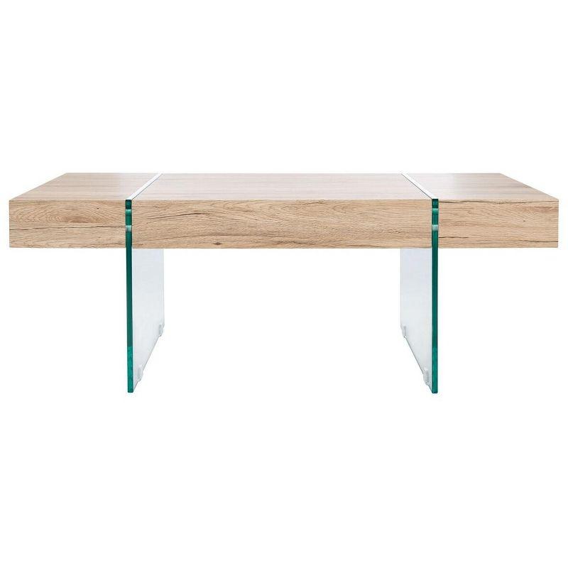 Ethereal Style Natural Finish Rectangular Coffee Table with Glass Legs