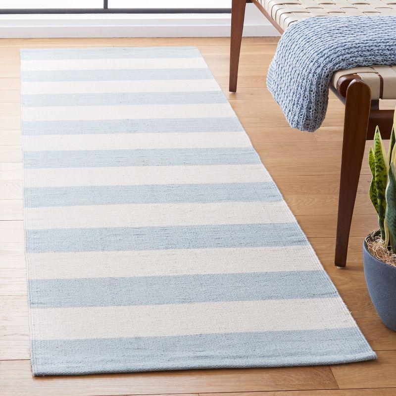 Sky Blue and Ivory Cotton Handwoven Runner Rug