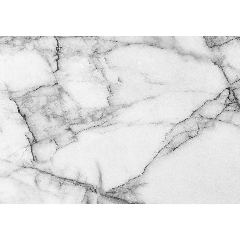 Accent Table Side Round End Nightstand Lamp Living Room Bedroom White Marble Look Laminate Black Metal Contemporary Modern