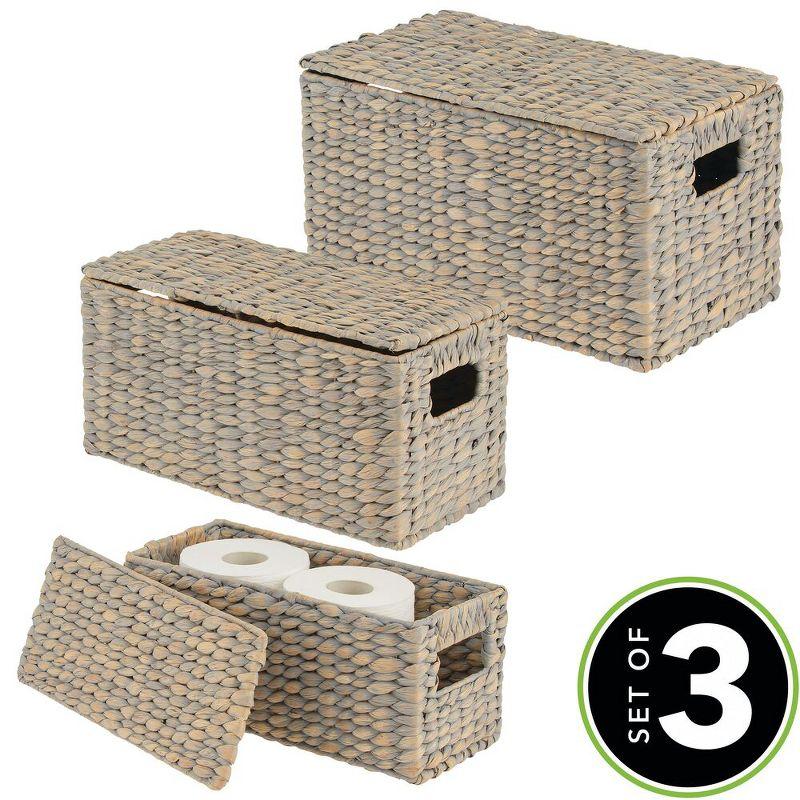 Gray Wicker Rectangular Storage Basket Set with Lids