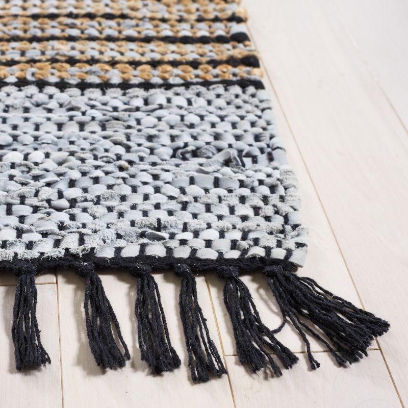 Vintage Leather Hand Woven 70% Leather, 25% Jute, And 10% Cotton Striped Rug