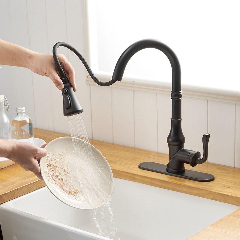 Single-Handle Pull-Down Sprayer 3 Spray High Arc Kitchen Faucet With Deck Plate