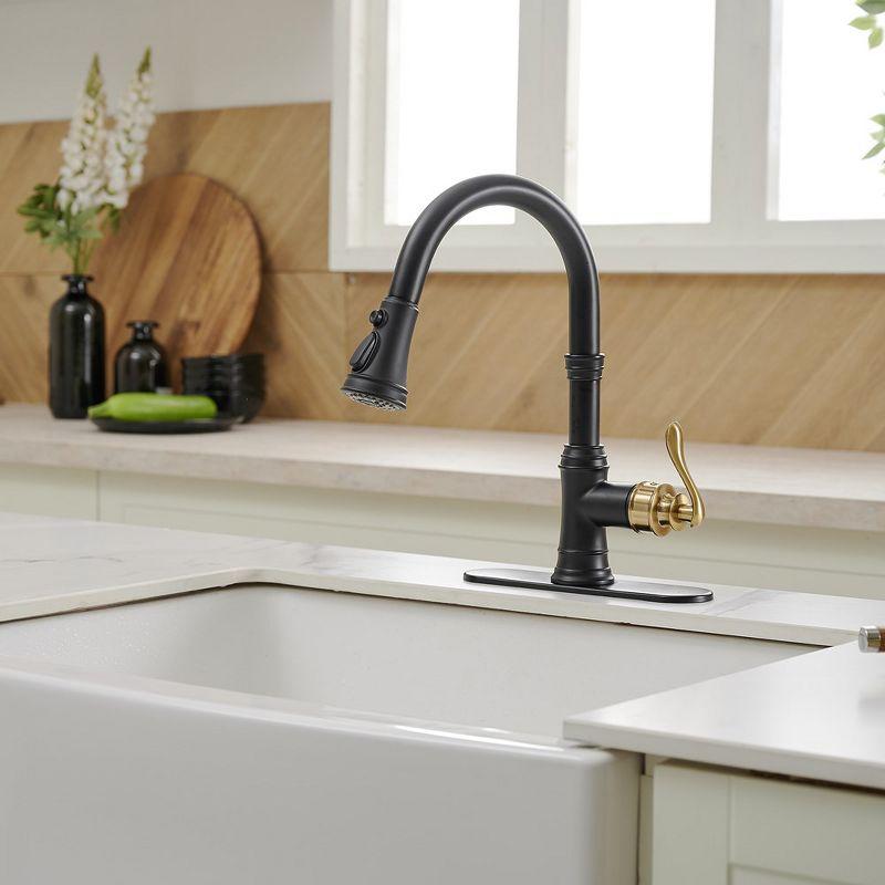 BWE Single-Handle Pull-Down Sprayer 3 Spray High Arc Kitchen Faucet With Deck Plate