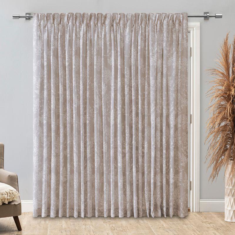 Nude Linen Floral Pinch Pleat Sheer Drapes