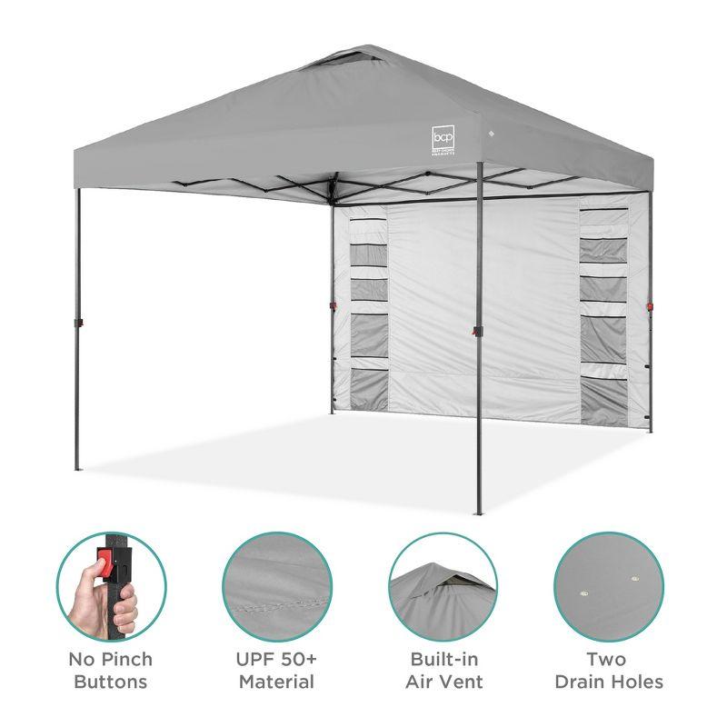 Best Choice Products 10x10ft Easy Setup Pop Up Canopy, Portable Tent w/ Side Wall, 1-Button Push, Case - Silver