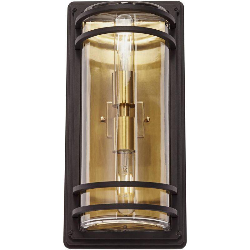 John Timberland Modern Wall Light Sconce Black Warm Brass Hardwired 7 1/2" 2-Light Fixture Clear Glass for Bedroom Bathroom Vanity