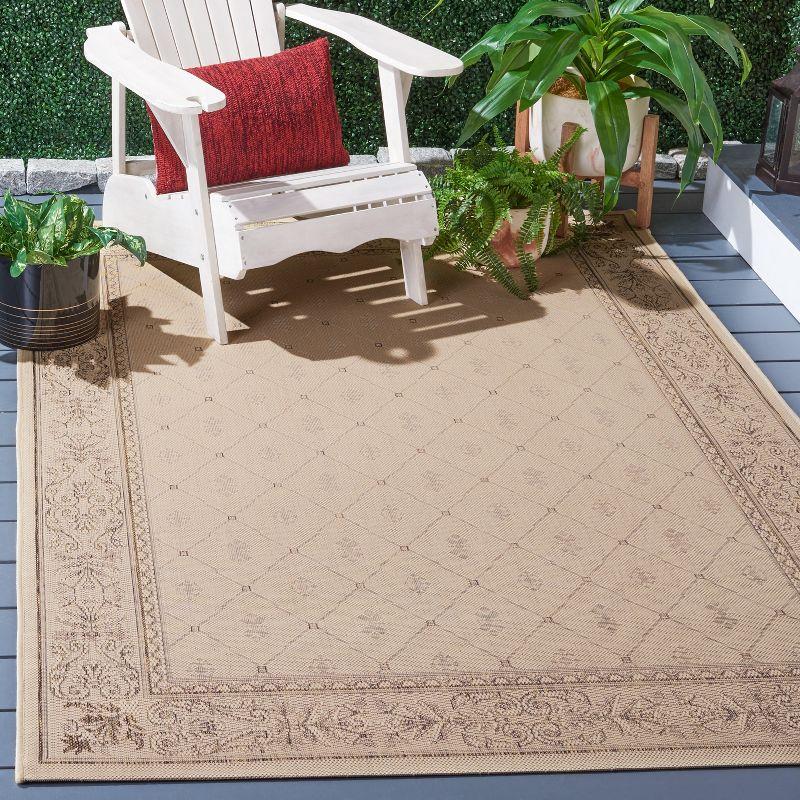 Natural Beige Synthetic Outdoor Area Rug with Floral Motif