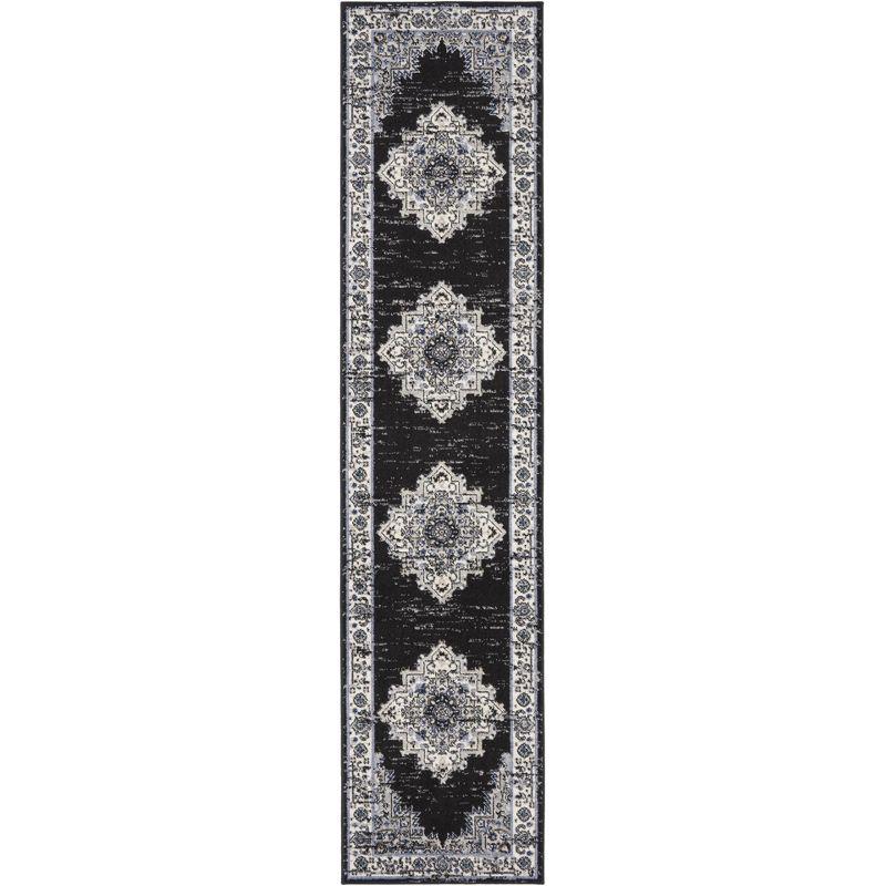 Nourison Passion Medallion Bohemian Indoor Rug Black Ivory 2'2" x 10'