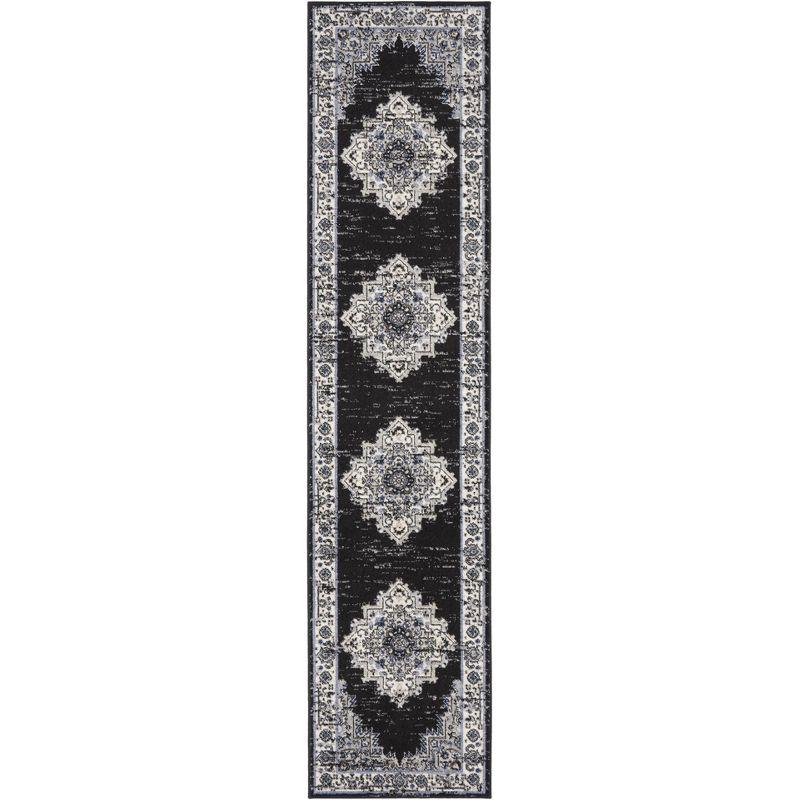 Black Ivory Floral Synthetic Non-slip Runner Rug