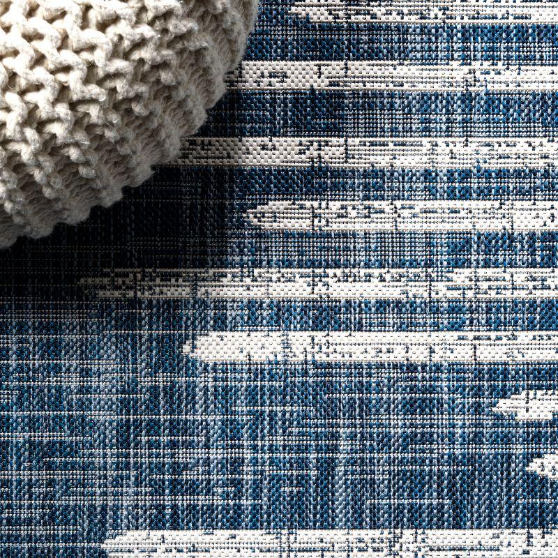 Grundy Berber Stripe Geometric Blue/Ivory Indoor/Outdoor Rug