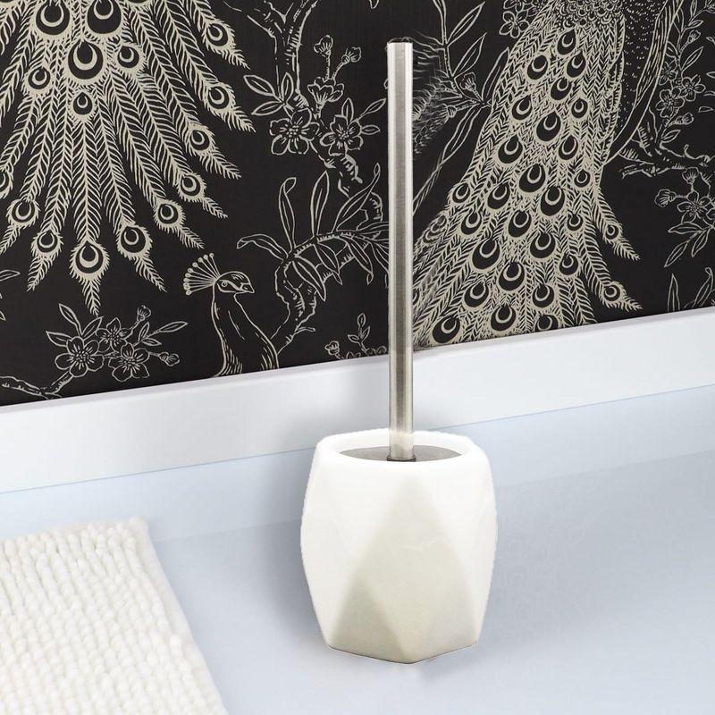 Evideco French Home Goods Elegant Diamond-Shaped Toilet Brush Set - Modern Stoneware Design with Stainless Steel Handle and Replaceable Brush Head