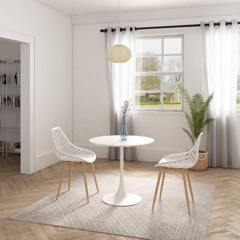 34" Modern Round Wood & Metal Dining Table in High Gloss White