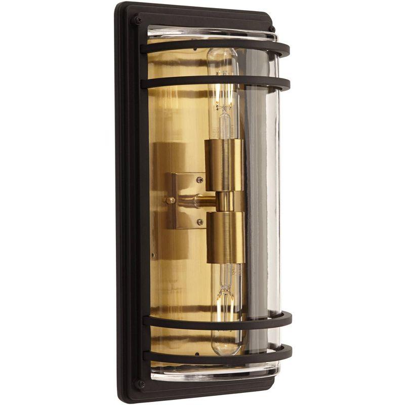 John Timberland Modern Wall Light Sconce Black Warm Brass Hardwired 7 1/2" 2-Light Fixture Clear Glass for Bedroom Bathroom Vanity