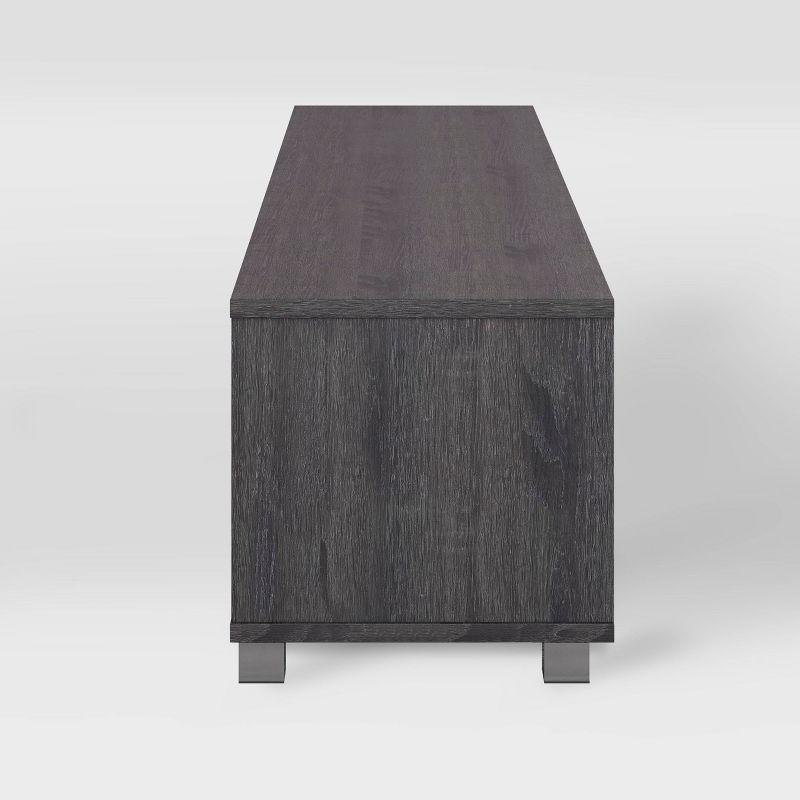 CorLiving Hollywood TV Stand for TVs up to 85" with Doors Wood Grain Dark Gray: Modern Media Console, Adjustable Shelves