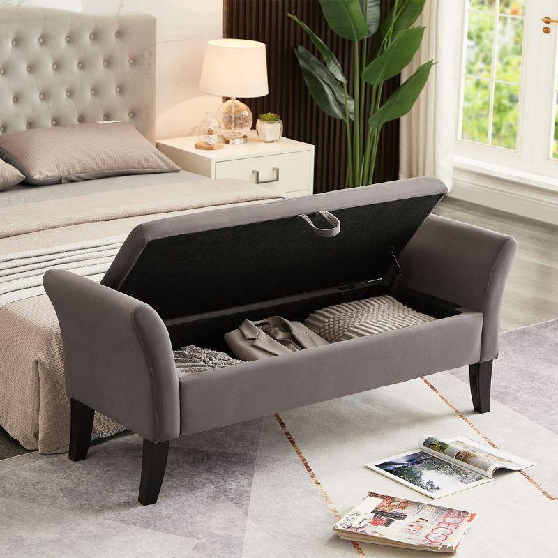 51.5'' Gray Velvet Tufted Storage Ottoman Bench with Arms