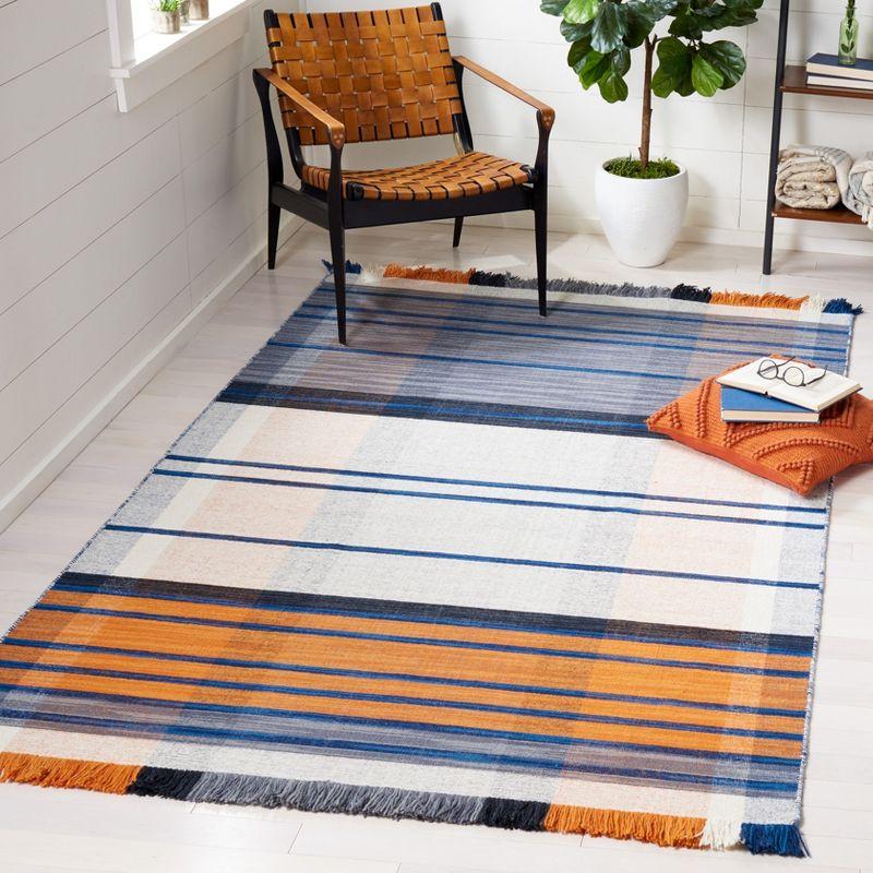 Blue and Orange Striped Wool Kilim Area Rug 3' x 5'